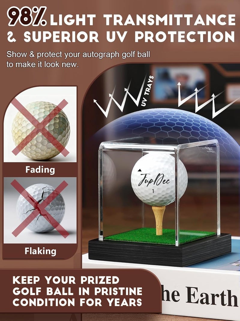 JupDec Golf Ball Display Case Clear Acrylic Memorabilia Stand Cube Holder with Wood Base & Tee, Dust Protection Transparent Storage Box for Single Ball Souvenir Golfball Collections, Black, 1 Pack - Image 3